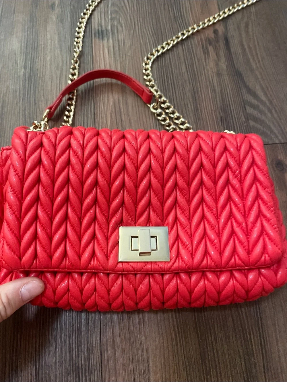 INC International Concepts Red Quilted Chain-Handle Crossbody